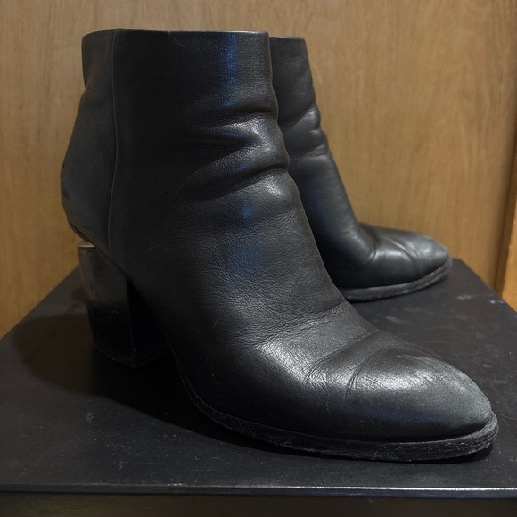 Black Alexander Wang Gabi Leather Boot w/ Cut Out Silver Heel, Size 37 - Picture 1 of 4